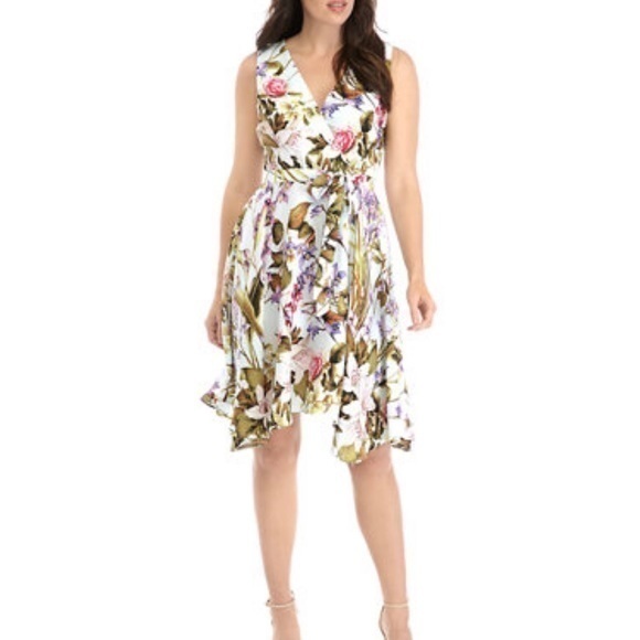 DN Design Floral Handkerchief Hem Dress - Picture 1 of 10